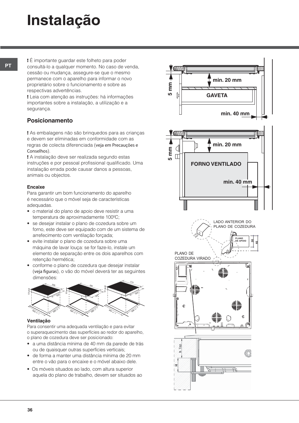 Bez nazwy-5, Instalação, Posicionamento | Hotpoint Ariston KIC 644 X User Manual | Page 36 / 84