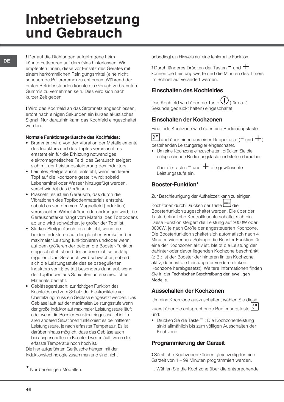 Inbetriebsetzung und gebrauch | Hotpoint Ariston KIC 644 X User Manual | Page 46 / 84