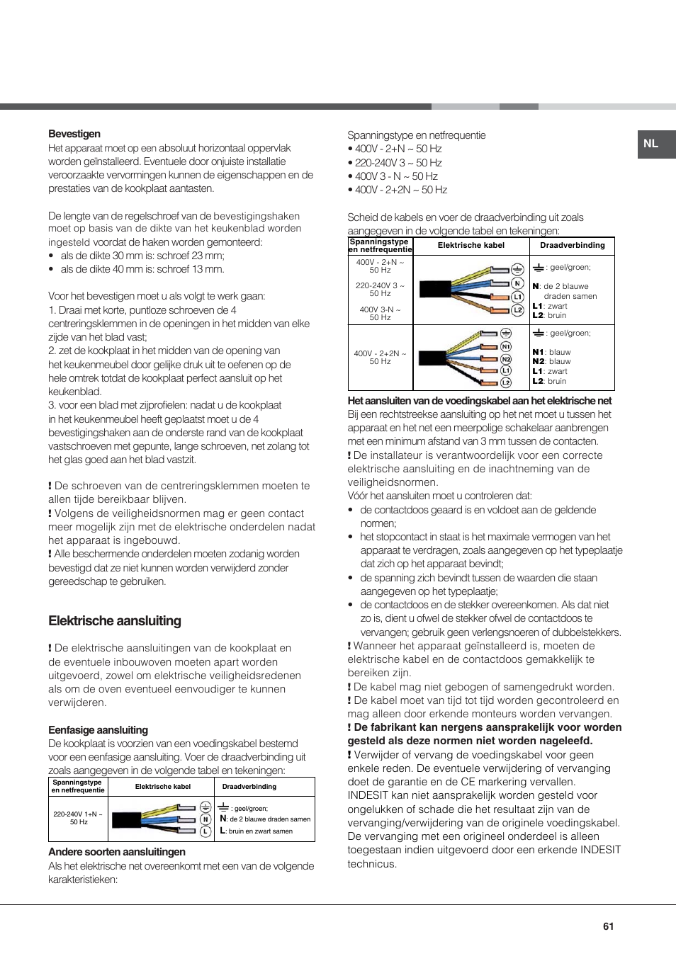 Elektrische aansluiting | Hotpoint Ariston KIC 644 X User Manual | Page 61 / 84