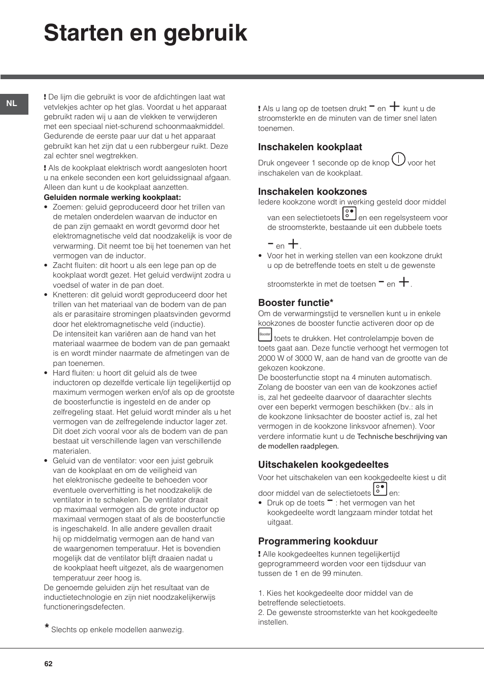 Starten en gebruik | Hotpoint Ariston KIC 644 X User Manual | Page 62 / 84