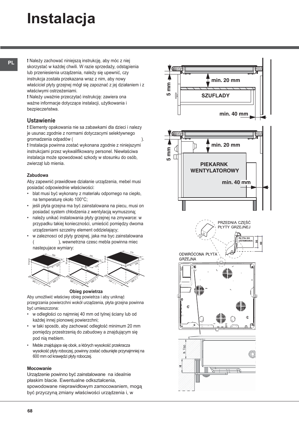 Bez nazwy-9, Instalacja, Ustawienie | Hotpoint Ariston KIC 644 X User Manual | Page 68 / 84