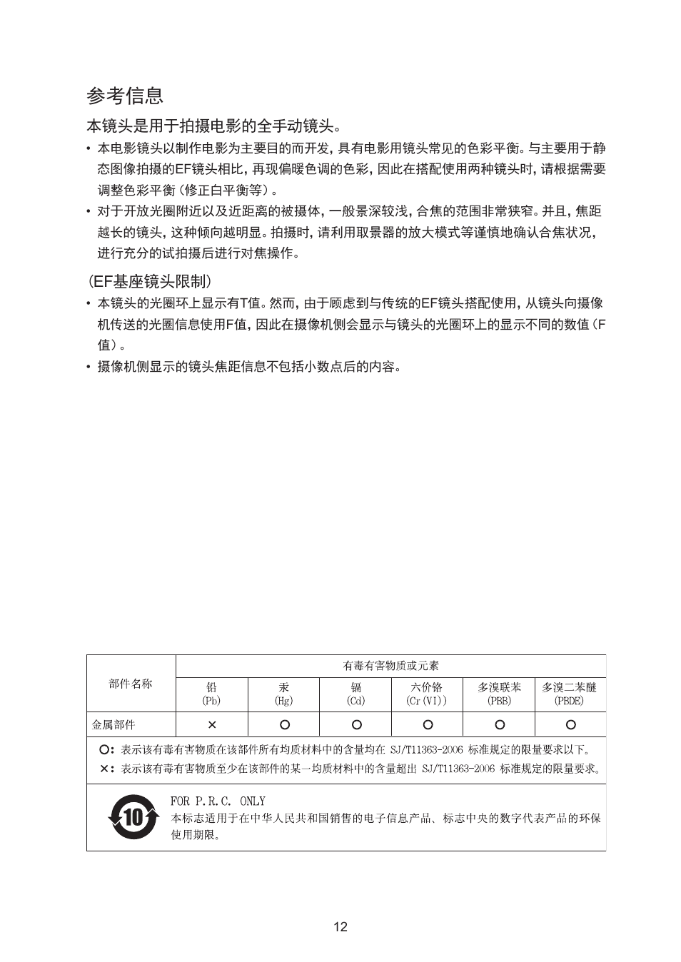 参考信息 | Canon CN-E30-105mm T2.8 L SSP User Manual | Page 39 / 43