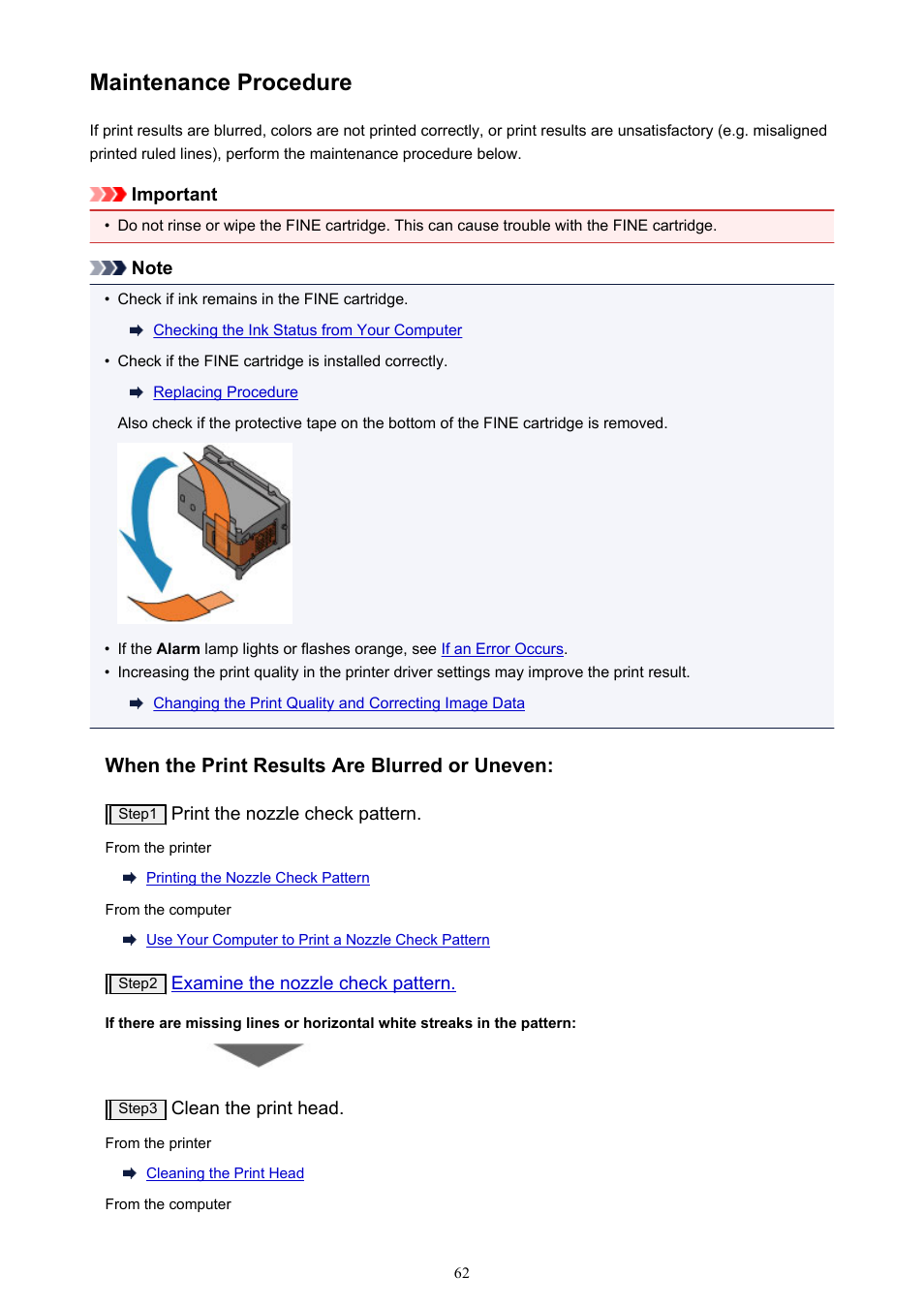 Maintenance procedure | Canon PIXMA iP2850 User Manual | Page 62 / 246