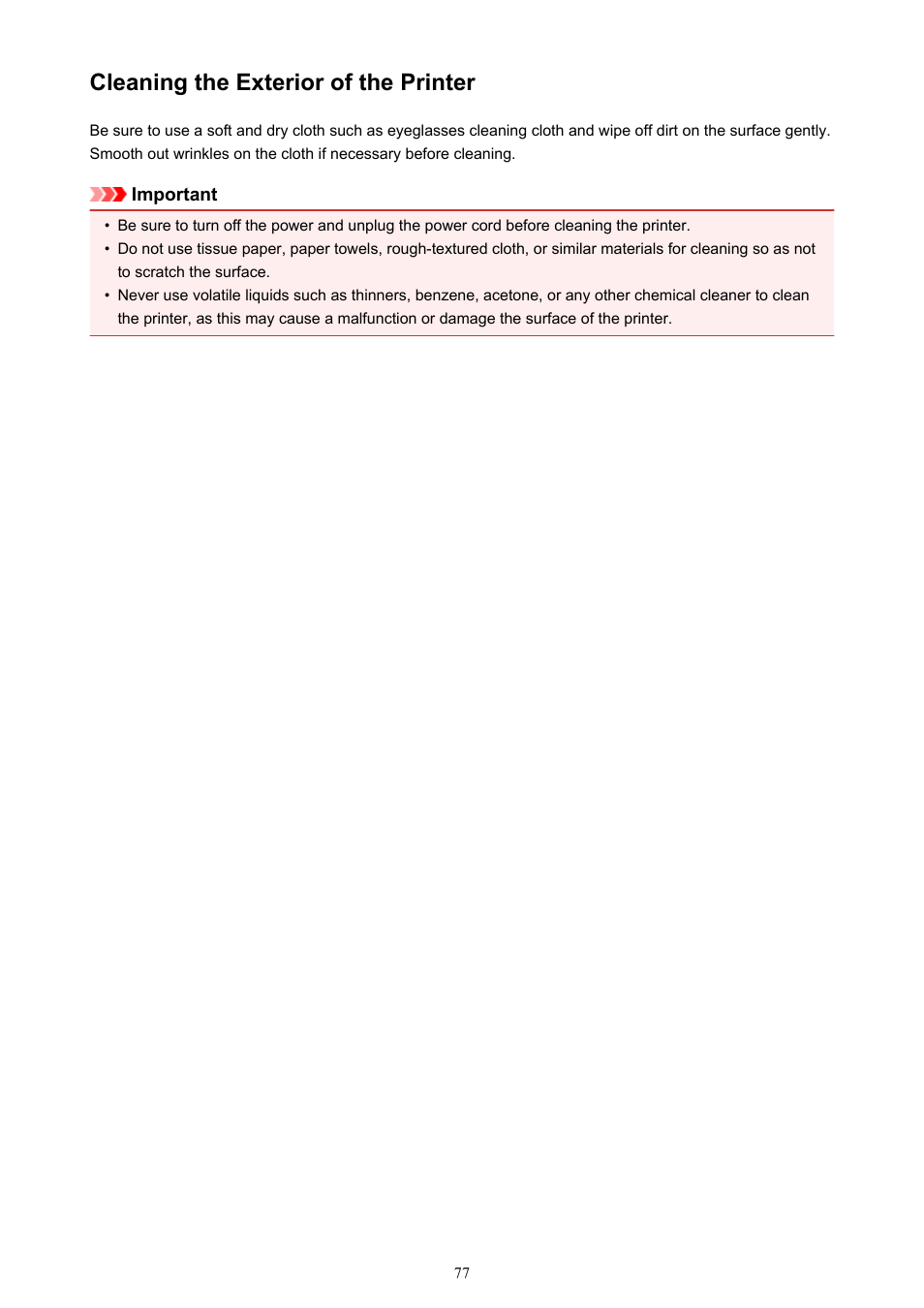 Cleaning the exterior of the printer | Canon PIXMA iP2850 User Manual | Page 77 / 246