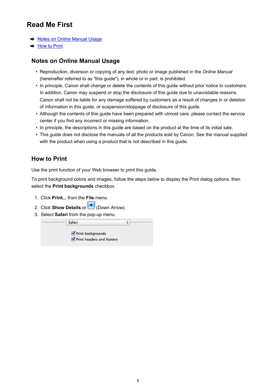 Read me first | Canon PIXMA iP2850 User Manual | Page 8 / 246