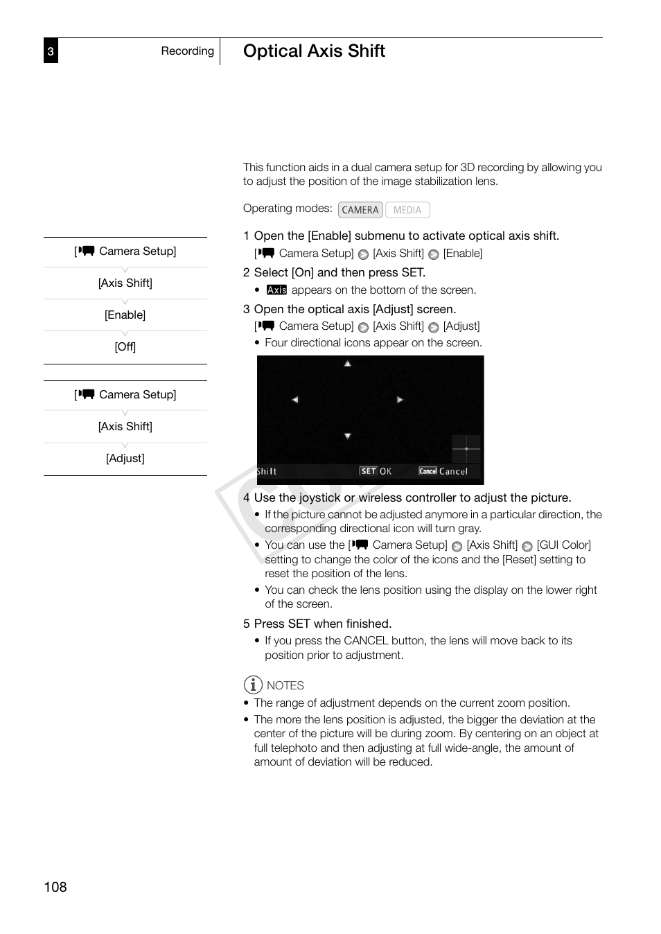 108) and th, Optical axis shift 108, Cop y | Optical axis shift | Canon XF305 User Manual | Page 108 / 206