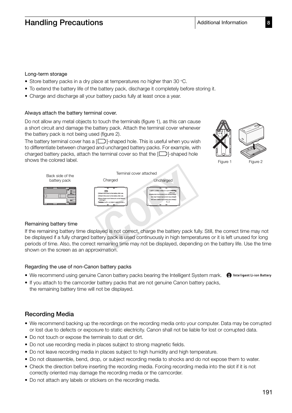 Cop y, Handling precautions | Canon XF305 User Manual | Page 191 / 206