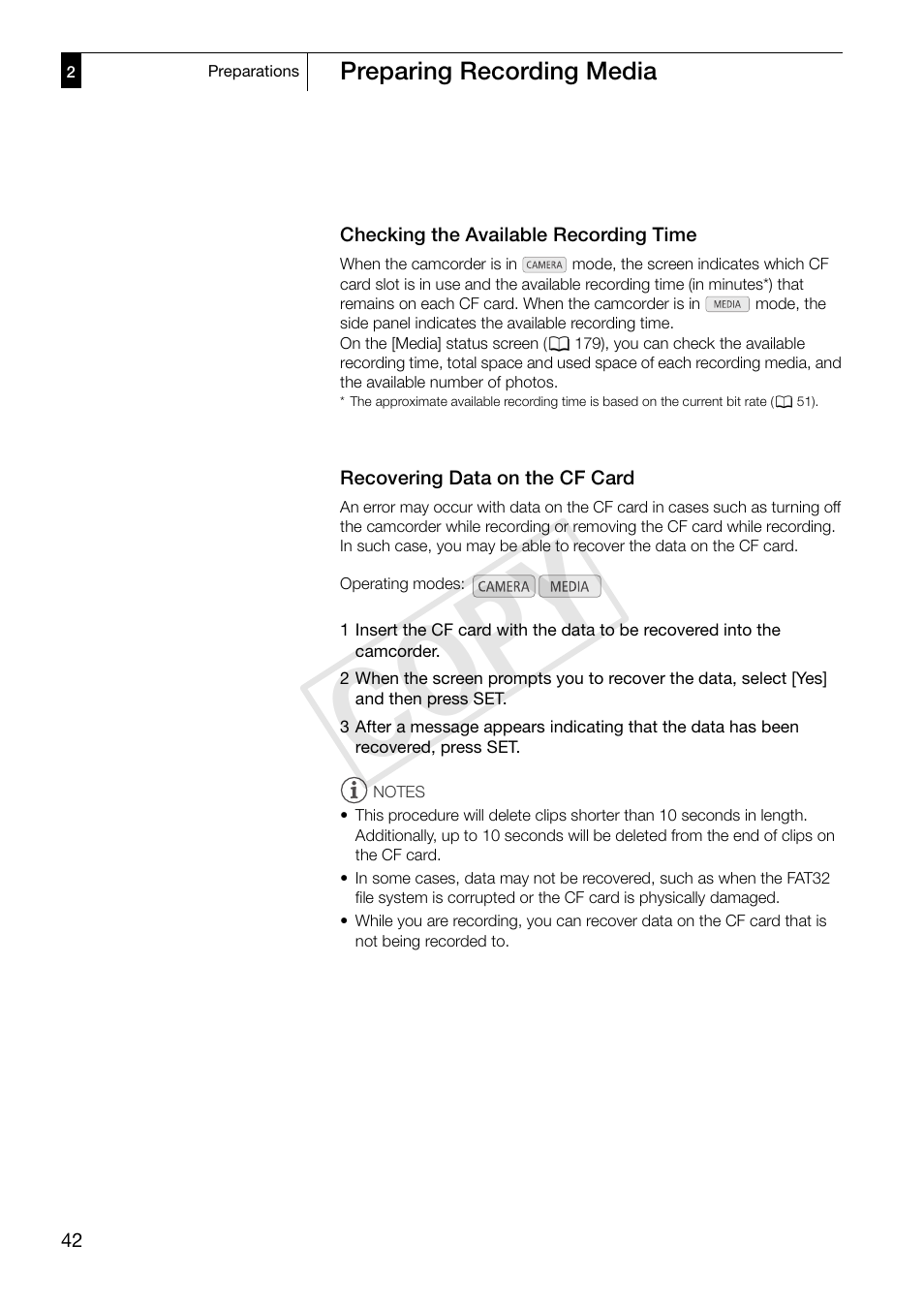 Cop y | Canon XF305 User Manual | Page 42 / 206