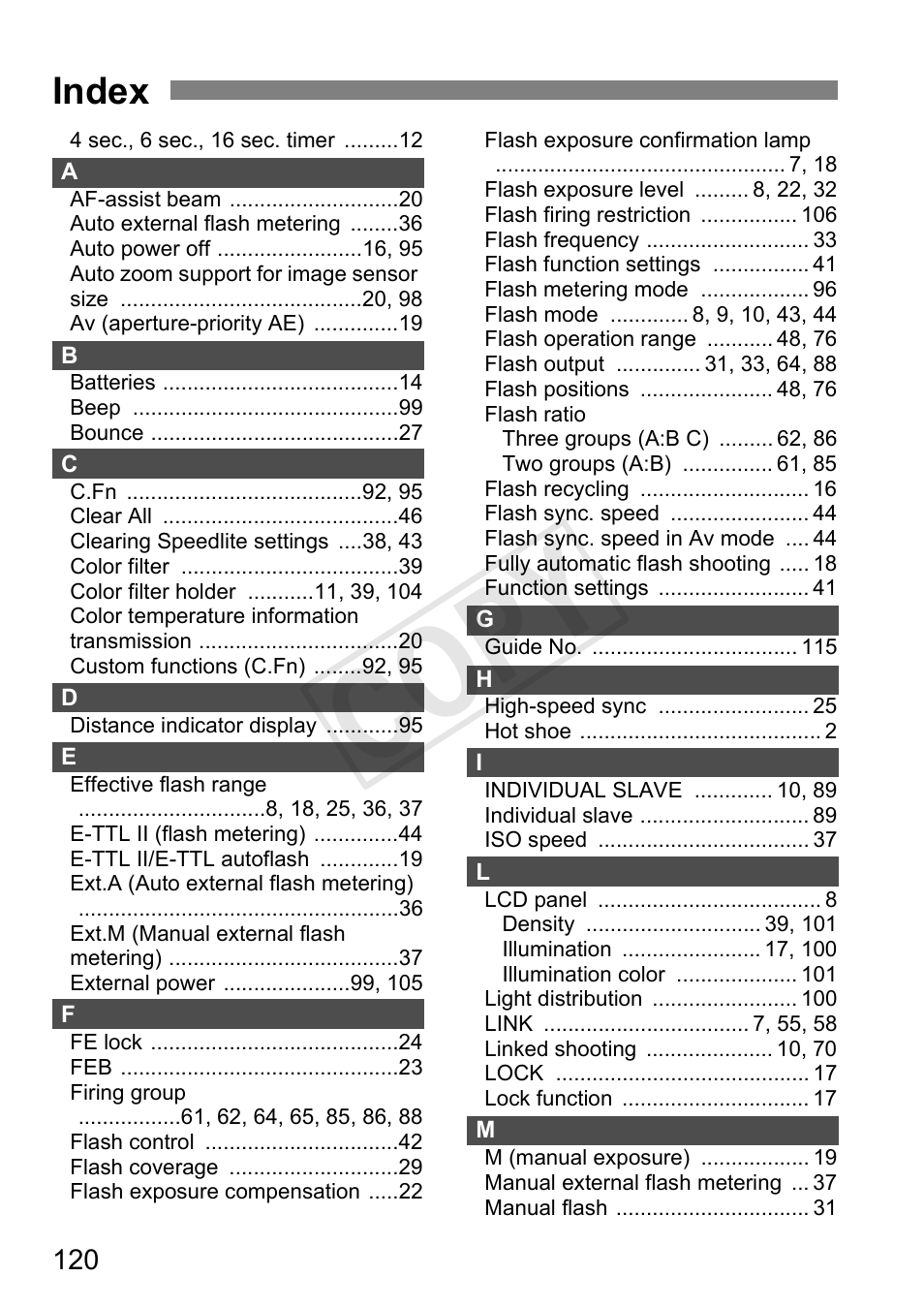 Cop y, Index | Canon Speedlite 600EX-RT User Manual | Page 122 / 372