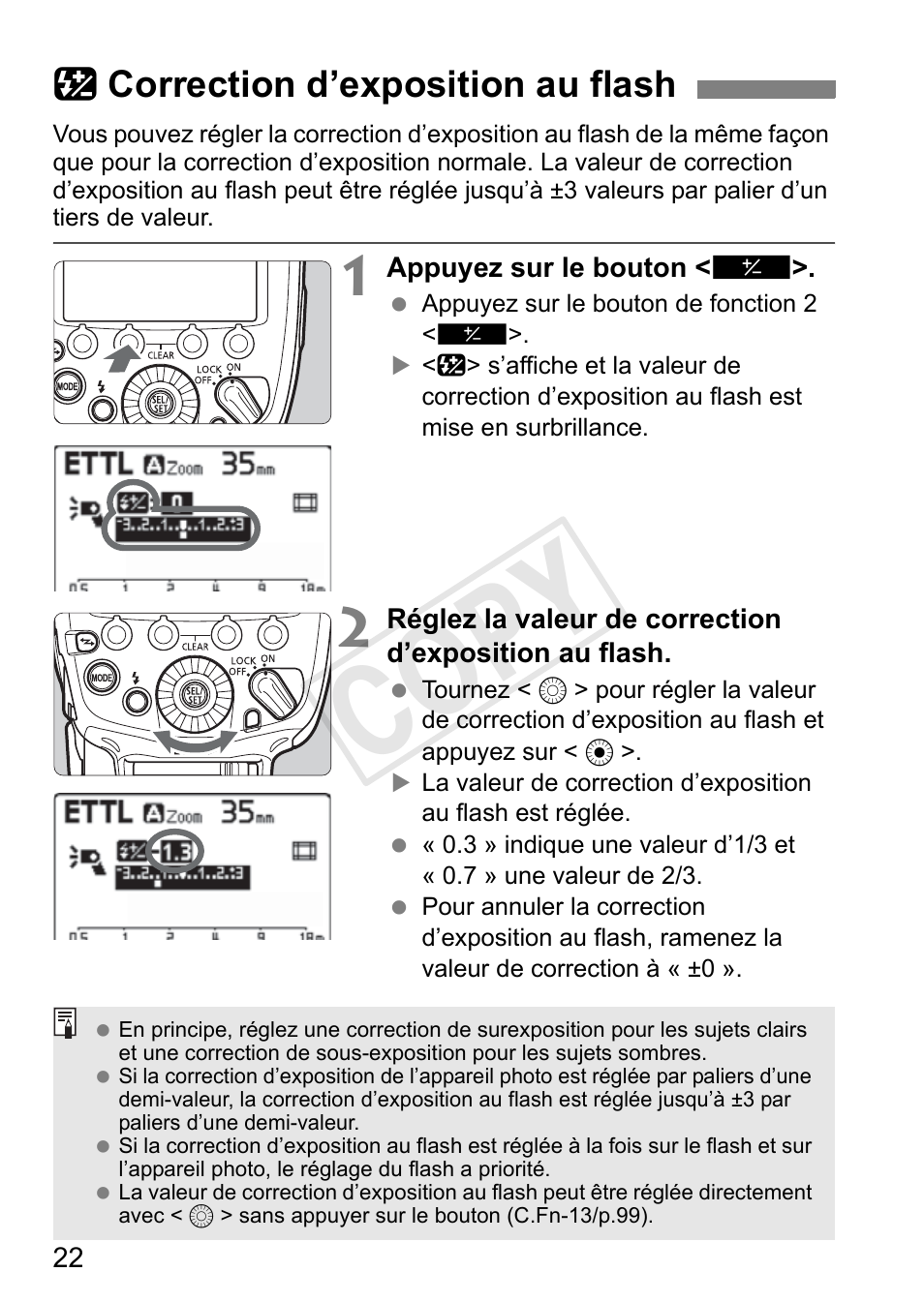 Cop y, F correction d’exposition au flash | Canon Speedlite 600EX-RT User Manual | Page 146 / 372