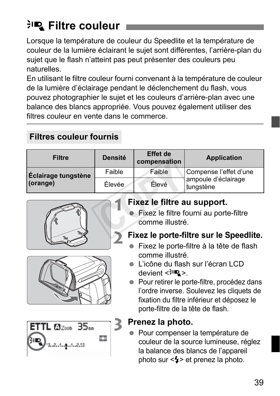 Cop y, O filtre couleur | Canon Speedlite 600EX-RT User Manual | Page 163 / 372