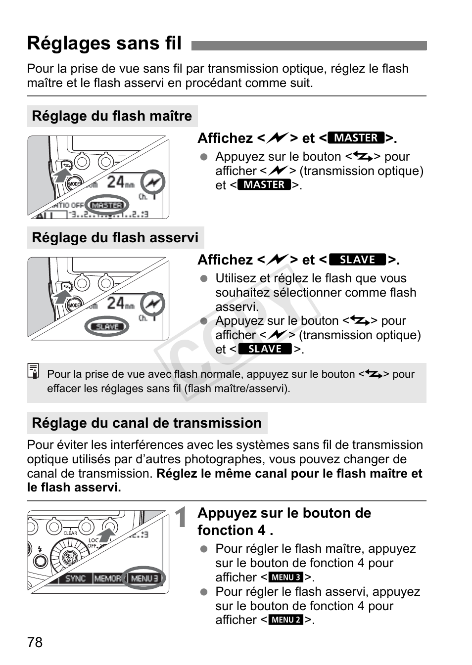 Cop y, Réglages sans fil | Canon Speedlite 600EX-RT User Manual | Page 202 / 372