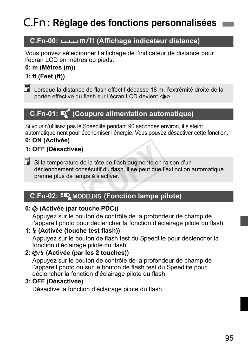 Cop y, C : réglage des fonctions personnalisées | Canon Speedlite 600EX-RT User Manual | Page 219 / 372