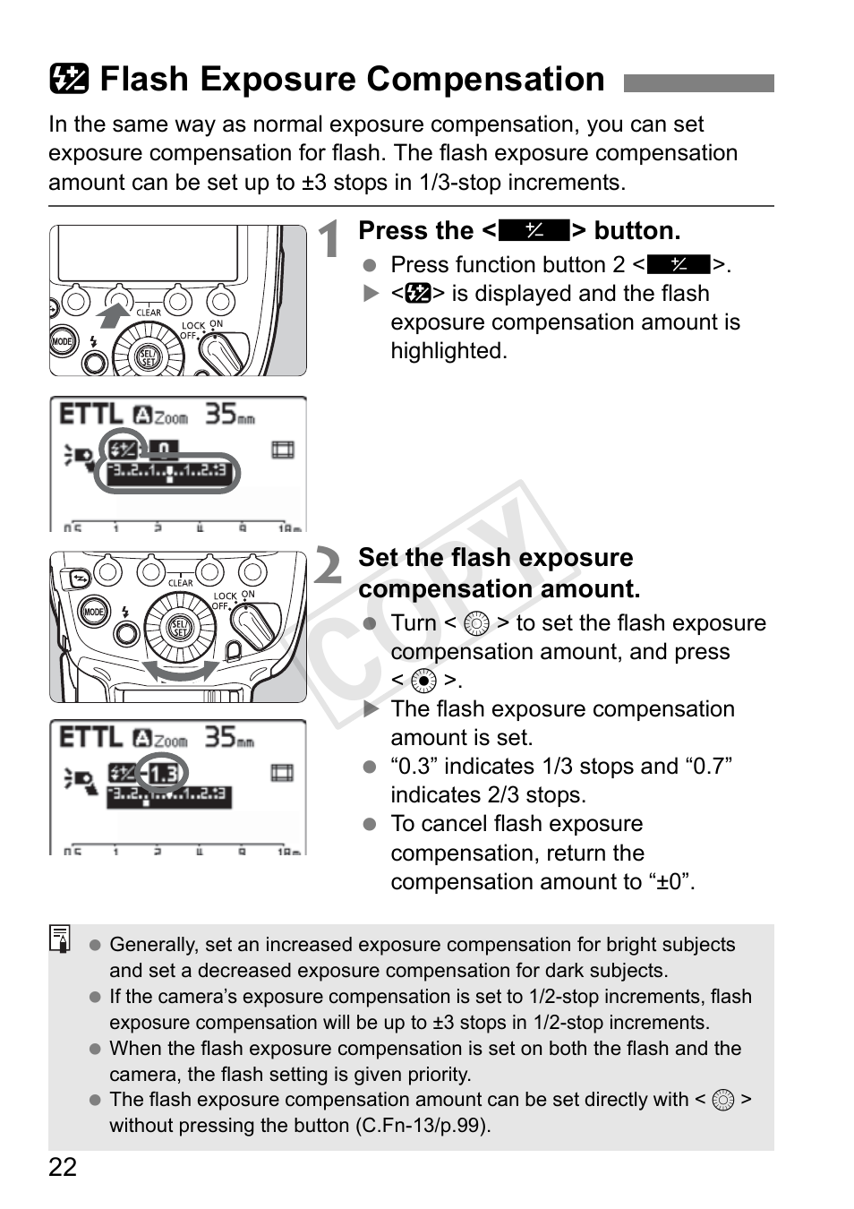 Cop y, F flash exposure compensation | Canon Speedlite 600EX-RT User Manual | Page 24 / 372