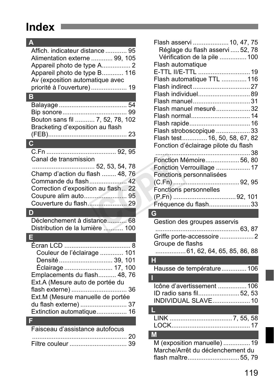 Cop y, Index | Canon Speedlite 600EX-RT User Manual | Page 243 / 372