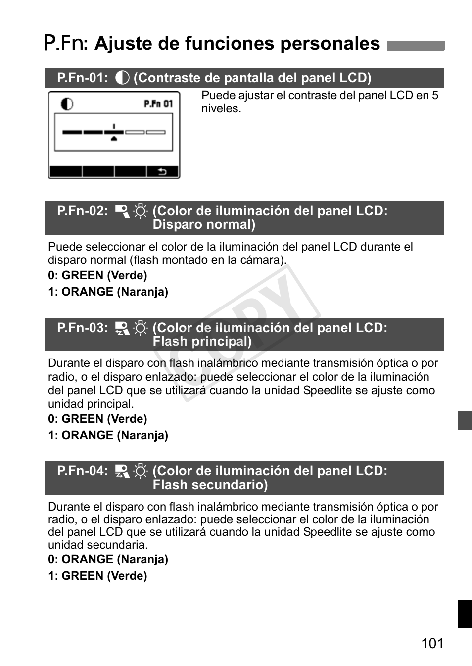 Cop y, Ajuste de funciones personales | Canon Speedlite 600EX-RT User Manual | Page 347 / 372