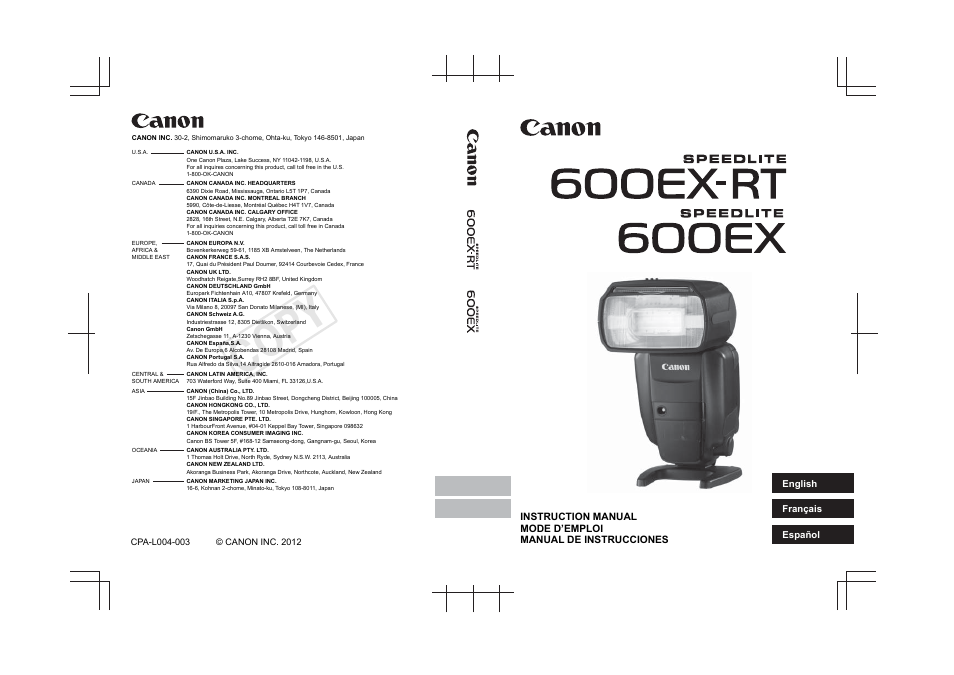 Cop y, English español français | Canon Speedlite 600EX-RT User Manual | Page 372 / 372