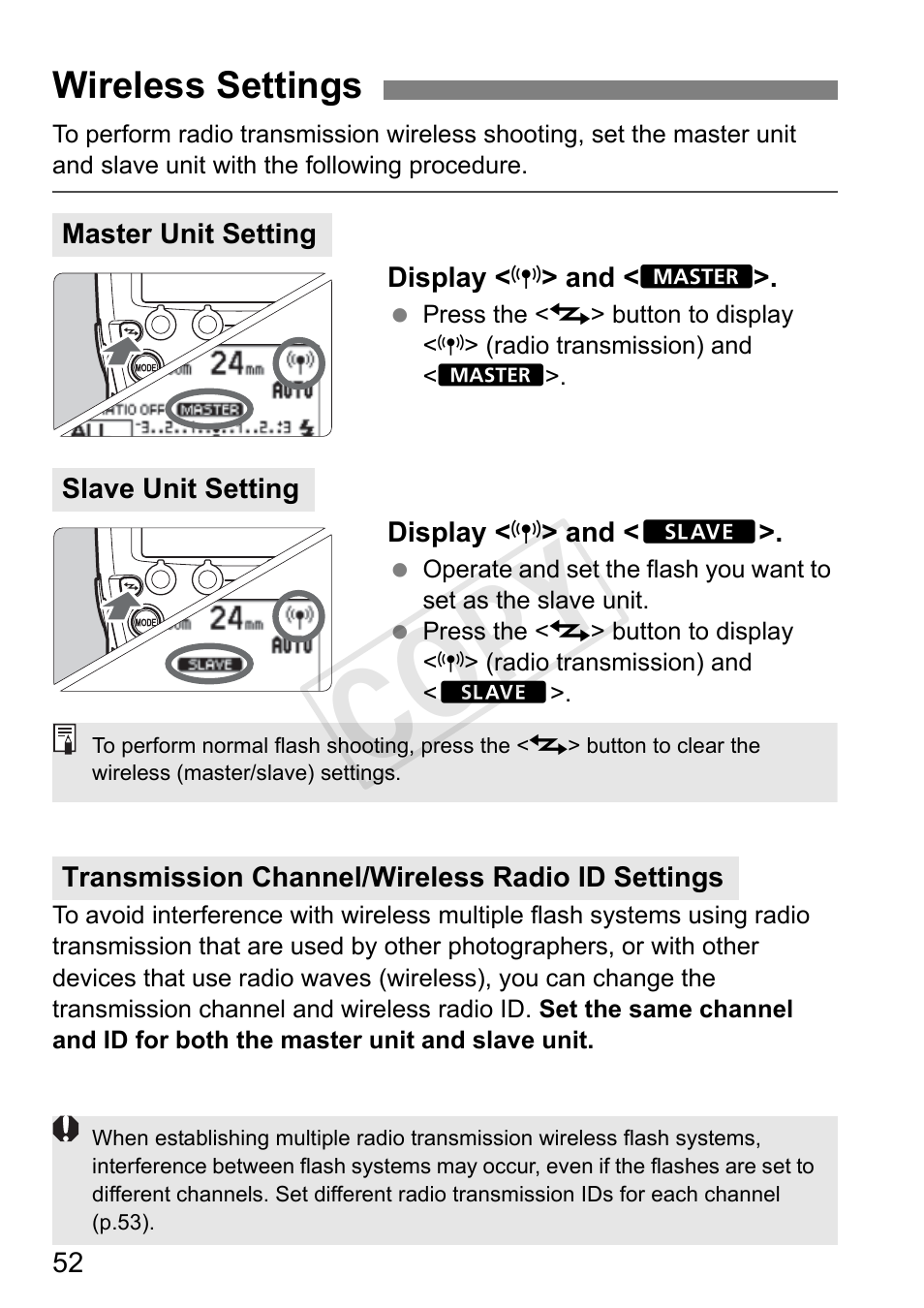 Cop y, Wireless settings | Canon Speedlite 600EX-RT User Manual | Page 54 / 372