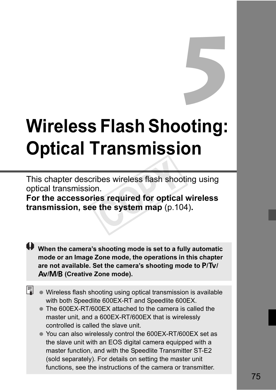 Cop y, Wireless flash shooting: optical transmission | Canon Speedlite 600EX-RT User Manual | Page 77 / 372