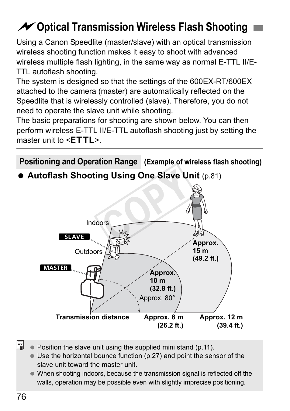 Cop y, Optical transmission wireless flash shooting | Canon Speedlite 600EX-RT User Manual | Page 78 / 372
