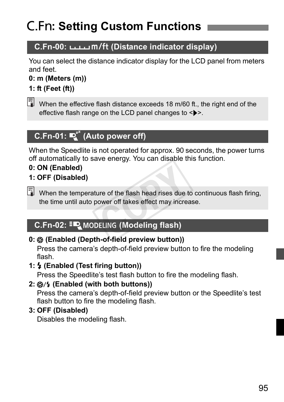 Cop y, C : setting custom functions | Canon Speedlite 600EX-RT User Manual | Page 97 / 372