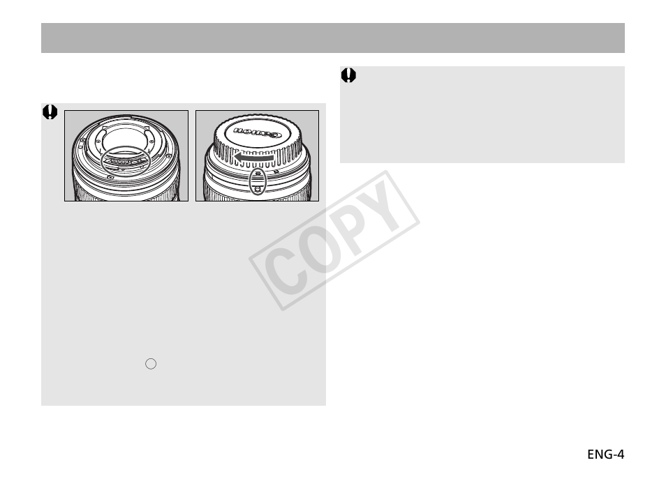 Cop y, Mounting and detaching the lens | Canon EF 17-40mm f4L USM User Manual | Page 5 / 12
