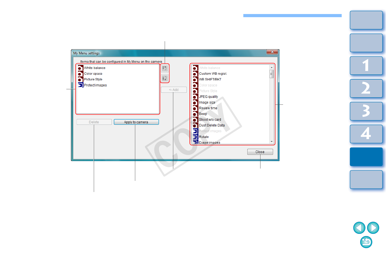 List of my menu settings window functions, P.100, Cop y | Canon EOS 1200D User Manual | Page 101 / 111