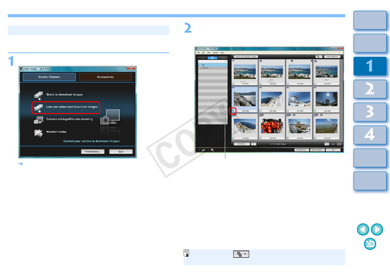 P.10, Downloading selected images to your computer, Cop y | Canon EOS 1200D User Manual | Page 11 / 111