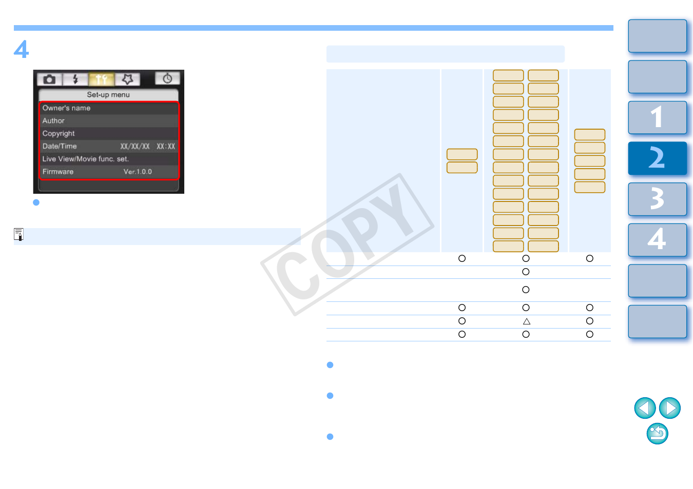 Available settings by camera model, Cop y | Canon EOS 1200D User Manual | Page 17 / 111