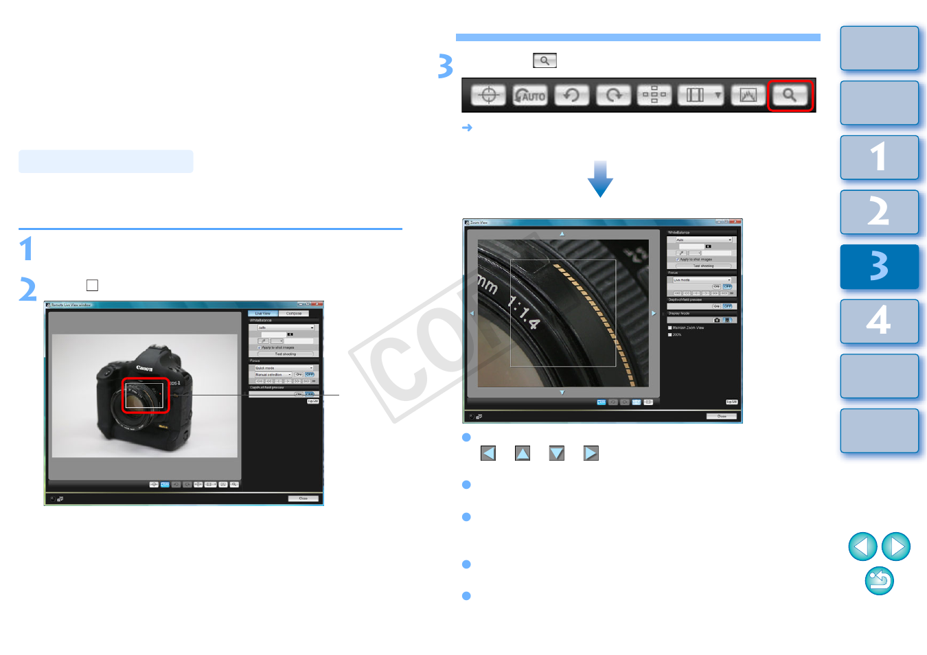 Remote live view window functions, Focusing manually, Cop y | Canon EOS 1200D User Manual | Page 42 / 111