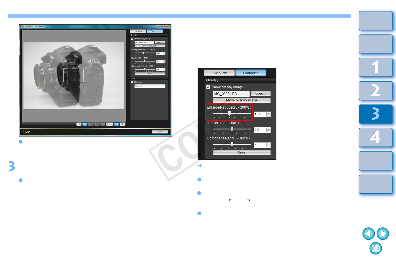 Enlarging/reducing an overlay image, Cop y | Canon EOS 1200D User Manual | Page 55 / 111
