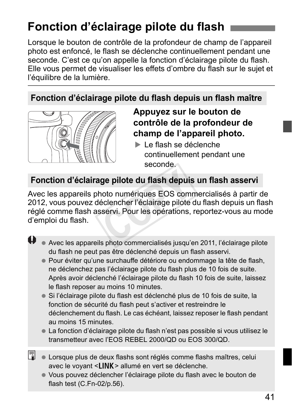 Cop y, Fonction d’éclairage pilote du flash | Canon Speedlite Transmitter ST-E3-RT User Manual | Page 115 / 220