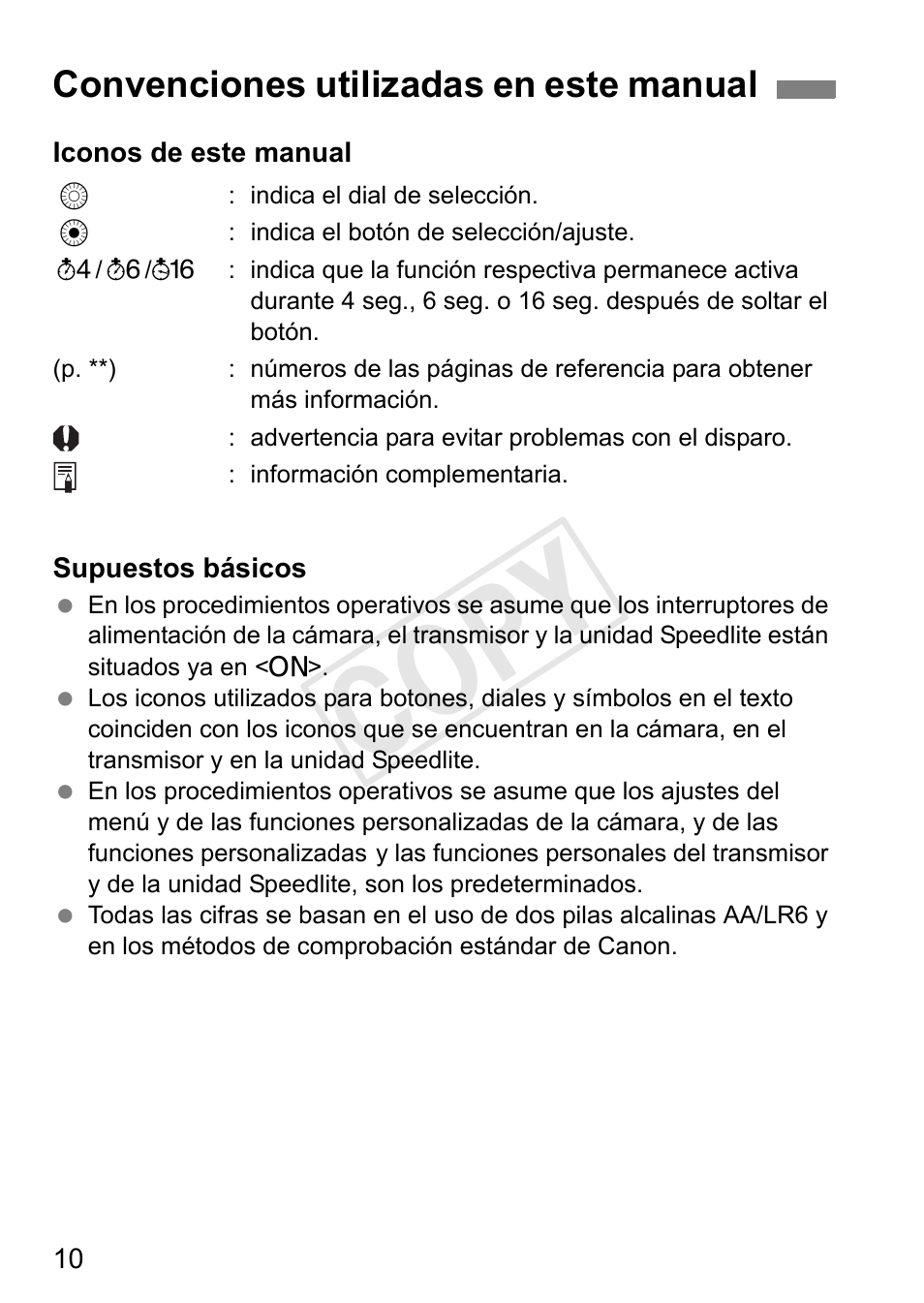 Cop y, Convenciones utilizadas en este manual | Canon Speedlite Transmitter ST-E3-RT User Manual | Page 156 / 220
