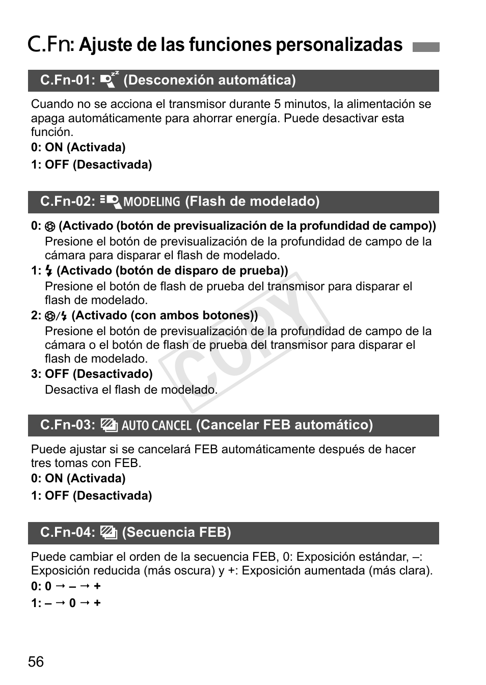 Cop y, C : ajuste de las funciones personalizadas | Canon Speedlite Transmitter ST-E3-RT User Manual | Page 202 / 220