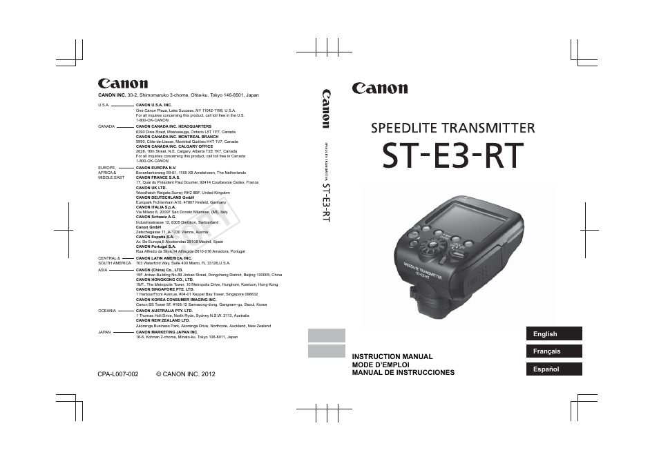 Cop y, English español français | Canon Speedlite Transmitter ST-E3-RT User Manual | Page 220 / 220
