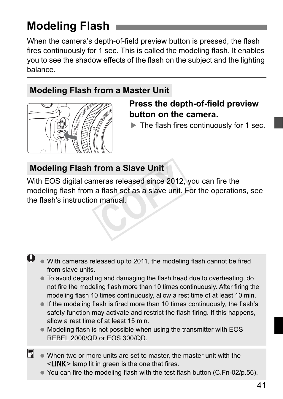 Cop y, Modeling flash | Canon Speedlite Transmitter ST-E3-RT User Manual | Page 43 / 220