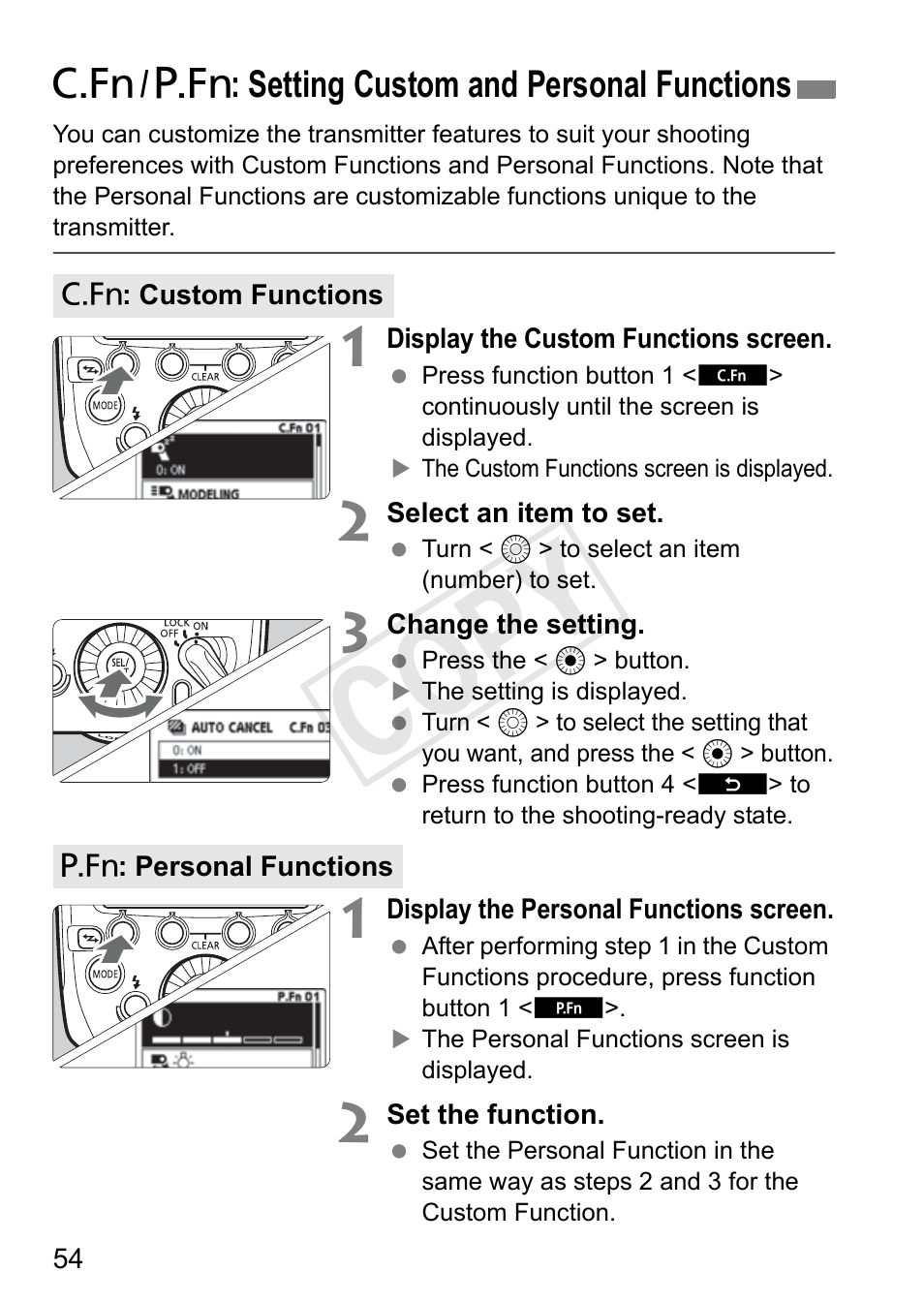 Cop y, C / > : setting custom and personal functions | Canon Speedlite Transmitter ST-E3-RT User Manual | Page 56 / 220