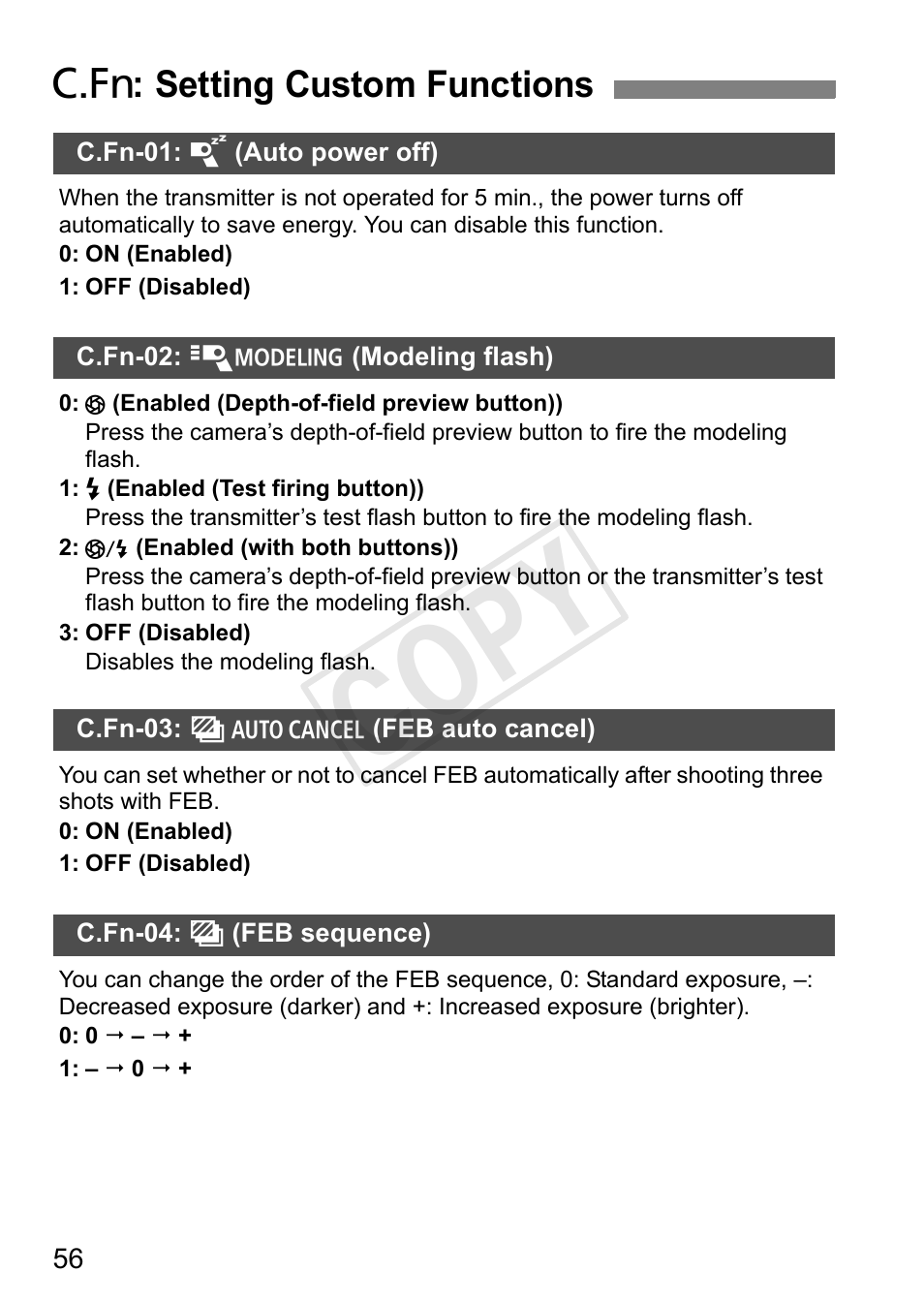 Cop y, C : setting custom functions | Canon Speedlite Transmitter ST-E3-RT User Manual | Page 58 / 220