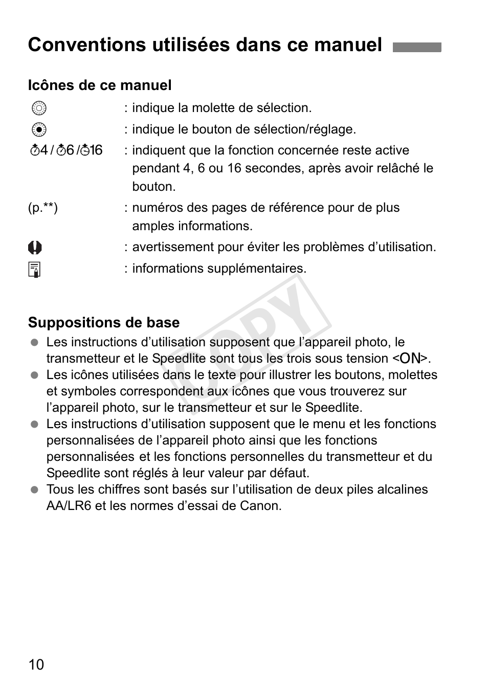 Cop y, Conventions utilisées dans ce manuel | Canon Speedlite Transmitter ST-E3-RT User Manual | Page 84 / 220