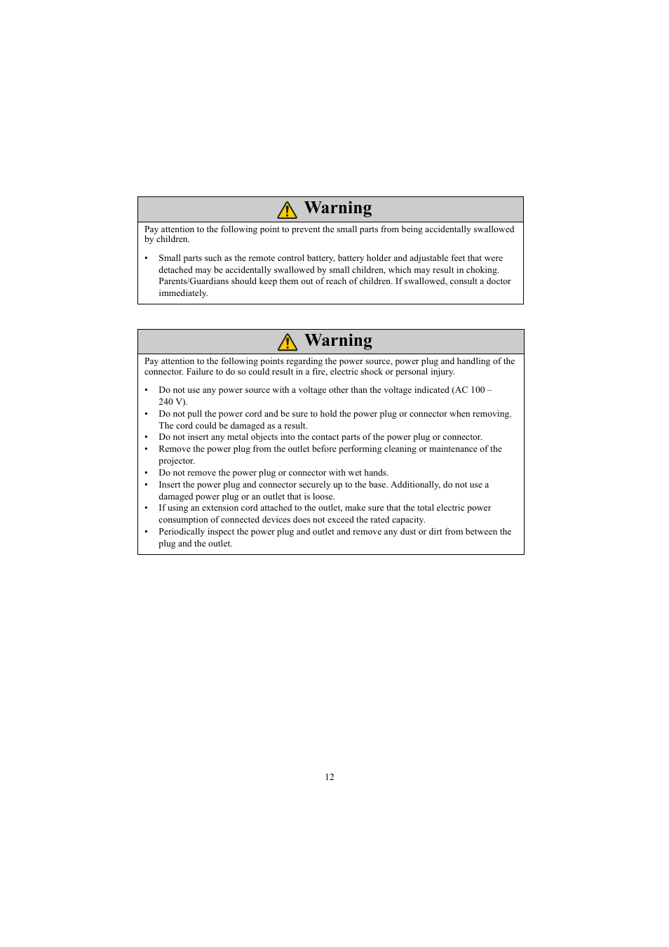 Warning | Canon LE-5W User Manual | Page 12 / 104