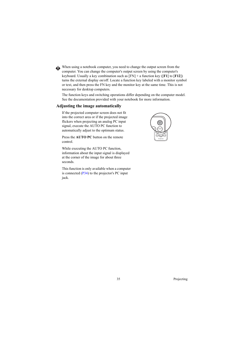 Adjusting the image automatically | Canon LE-5W User Manual | Page 35 / 104