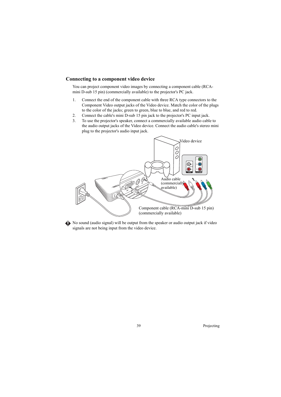 Connecting to a component video device | Canon LE-5W User Manual | Page 39 / 104