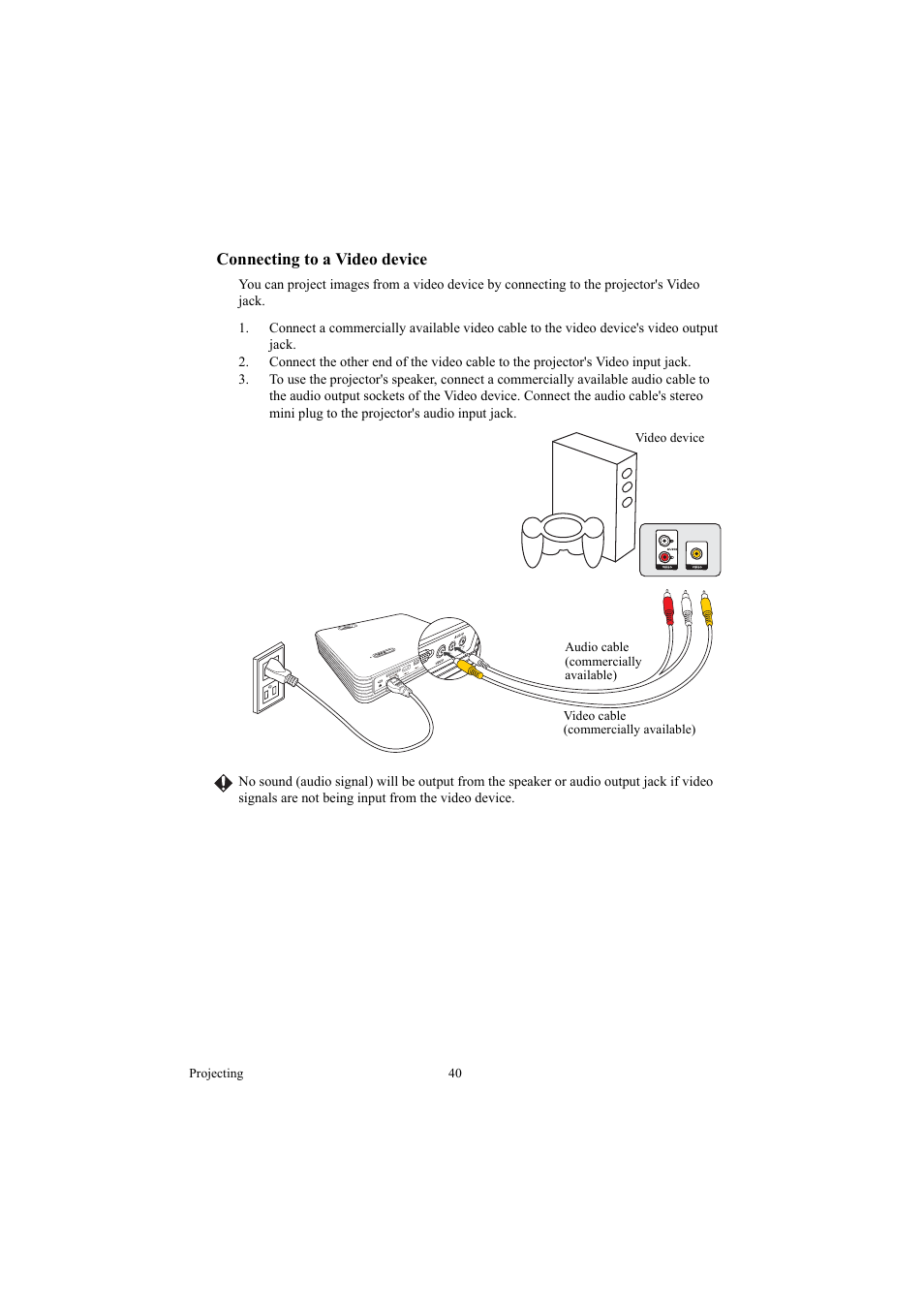 Connecting to a video device | Canon LE-5W User Manual | Page 40 / 104