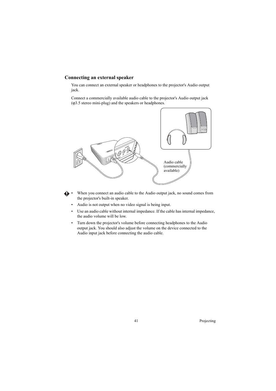 Connecting an external speaker | Canon LE-5W User Manual | Page 41 / 104