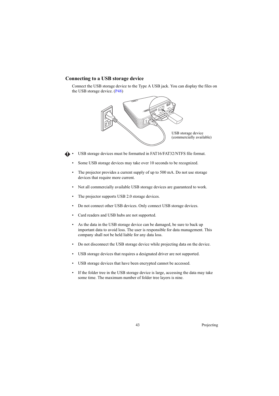 Connecting to a usb storage device, A usb jack | Canon LE-5W User Manual | Page 43 / 104