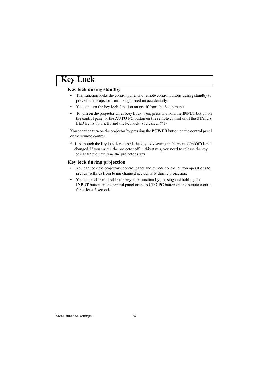 Key lock | Canon LE-5W User Manual | Page 74 / 104