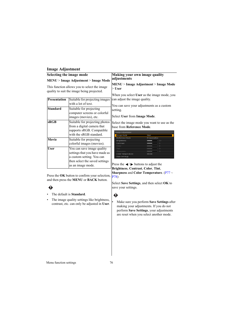 Image adjustment | Canon LE-5W User Manual | Page 76 / 104