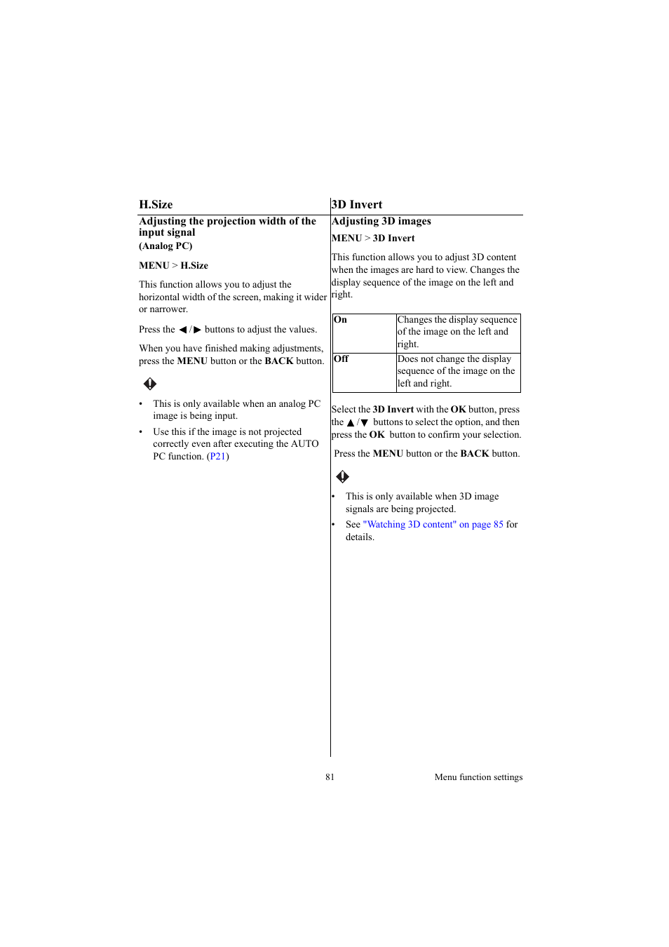 H.size, 3d invert, H.size 3d invert | Canon LE-5W User Manual | Page 81 / 104