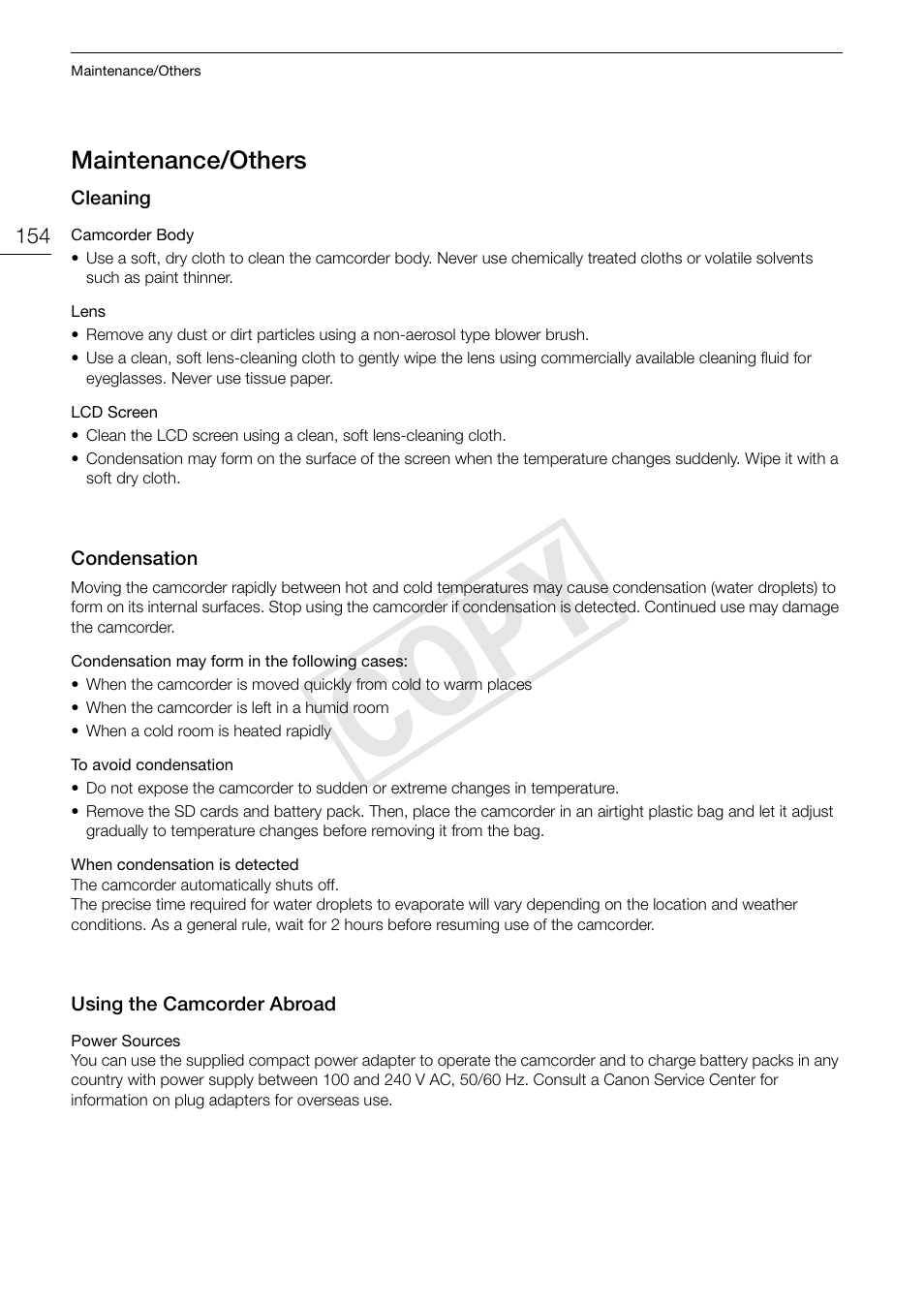 Maintenance/others, Maintenance/others 154, Cop y | Canon EOS C100 User Manual | Page 154 / 166