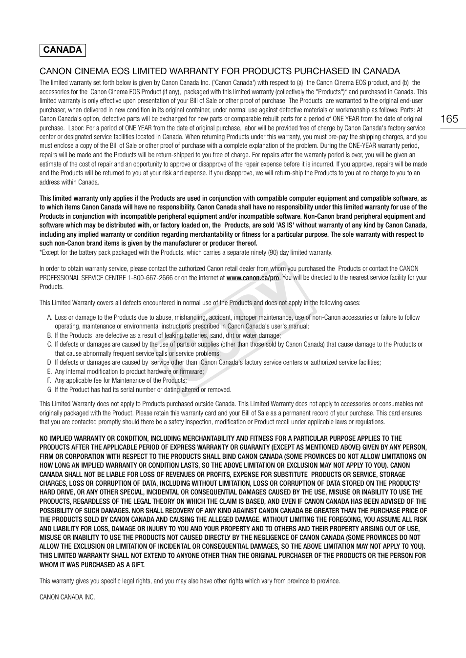 Cop y | Canon EOS C100 User Manual | Page 165 / 166
